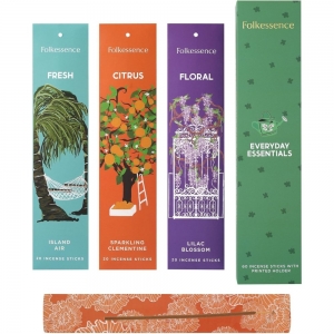 Folkessence Incense Gift Pack - Everyday Essentials 60 Sticks with Incense Holde