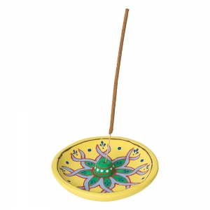 CLAY INCENSE HOLDER - Yellow Paint 13cm