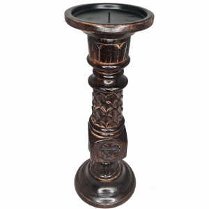 Candle Stand - Wooden Carved Pillar 45cm