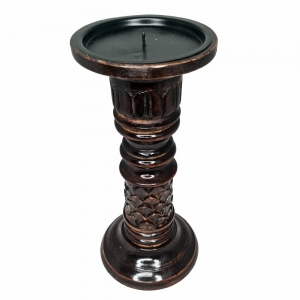 Candle Stand - Wooden Carved Pillar 30cm