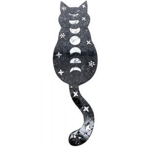 CLEARANCE - WALL HANGING - Moon Phases Cat Wooden Mosaic 60cm x 17cm