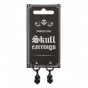 Skull Black Obsidian And Stainless Steel Earring