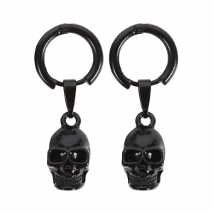Skull Black Obsidian And Stainless Steel Earring