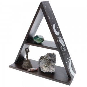 CLEARANCE - WOODEN SHELF - Pyramid with Crystal Painting 30cm x 30cm x 12cm