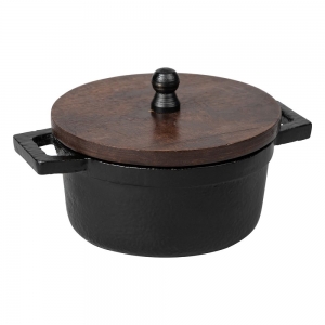 CAULDRON - Cast Iron Iron with Wooden Lid 5cm x 9.5cm