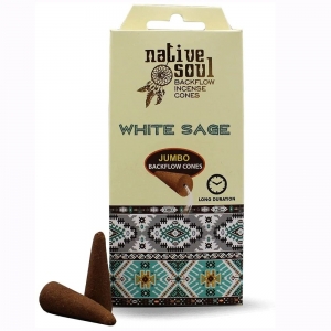 NATIVE SOUL BACKFLOW - White Sage and Dragon Blood Incense (8 Jumbo Cones)