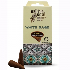 NATIVE SOUL BACKFLOW - White Sage Palo Santo Incense (8 Jumbo Cones)