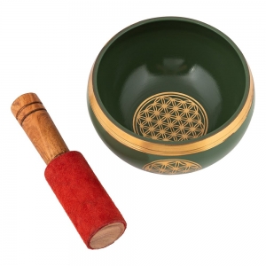 CLEARANCE - SINGING BOWL - Flower of Life Green 10cm