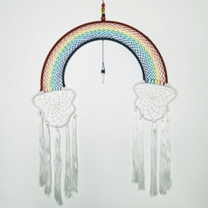 CLEARANCE - WALL HANGING - Rainbow Cloud with Crystal Stone 45cm x 60cm
