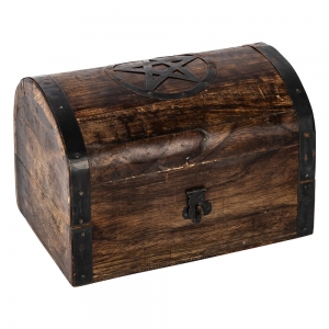 WOODEN BOX - Pentacle Antique Chest 18cm x 12.7cm 12cm (Rustic Finish)
