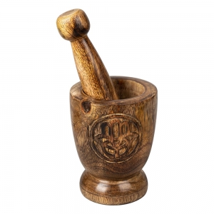 MORTAR AND PESTLE - Hamsa hand Engraved Wooden 10cm x 12cm