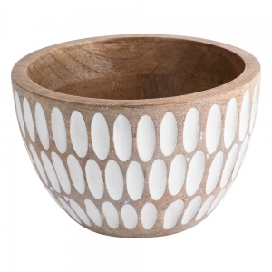 WOODEN BOWL - White Spotted 12.5cm x 20cm