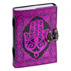 CLOSE OUT - LEATHER JOURNAL - Hamsa Hand Pink 12.7x17.7cm