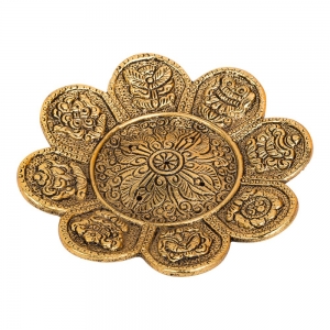 ALUMINIUM INCENSE BURNER - Turtle Gold with Auspicious Symbols 12cm