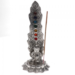 ALUMINIUM INCENSE BURNER - Buddha with 7 Chakra Beads