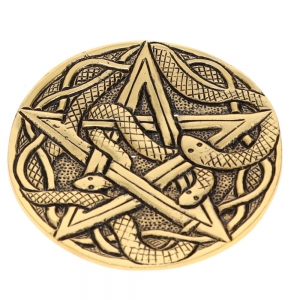 ALUMINIUM INCENSE BURNER - Pentacle Serpent Gold 10.5cm