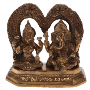 BRASS STATUE - Laxmi and Ganesha 14cm