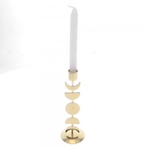CANDLE HOLDER - Large Brass Polish Taper Moon Phase