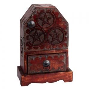 WOODEN CHEST - Pentacle with Drawer 11cm x 16cm x 28cm