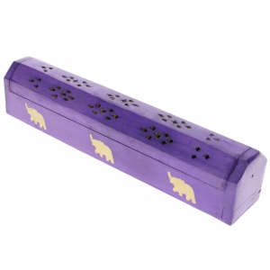 BOX INCENSE HOLDER - Painted Elephant Purple 30cm x 6cm x 6cm