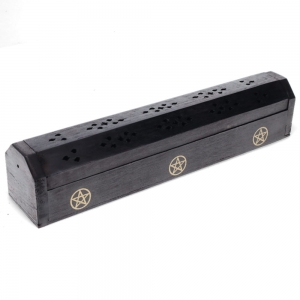 BOX INCENSE HOLDER - Painted Pentacle Black 30cm x 6cm x 6cm