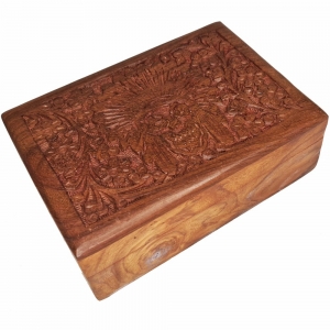 WOODEN BOX - Native Indian 5.5cm x 12.5cm x 17cm