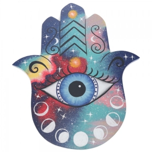 CLEARANCE - WALL HANGING - Hamsa Hand Wooden Painted 44cm x 36cm